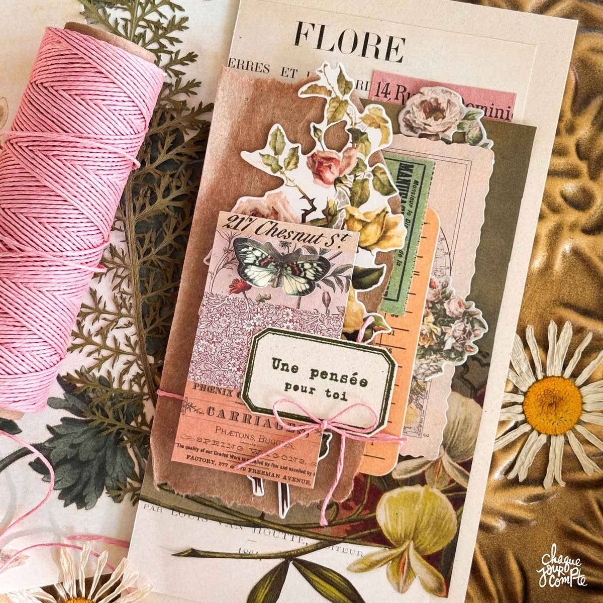 Une carte de souhait tout en douceur : art journal botanique