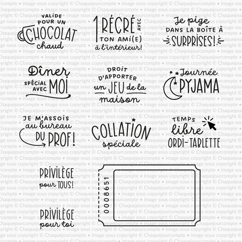 Billets récompenses pour élèves - Ensemble d'étampes