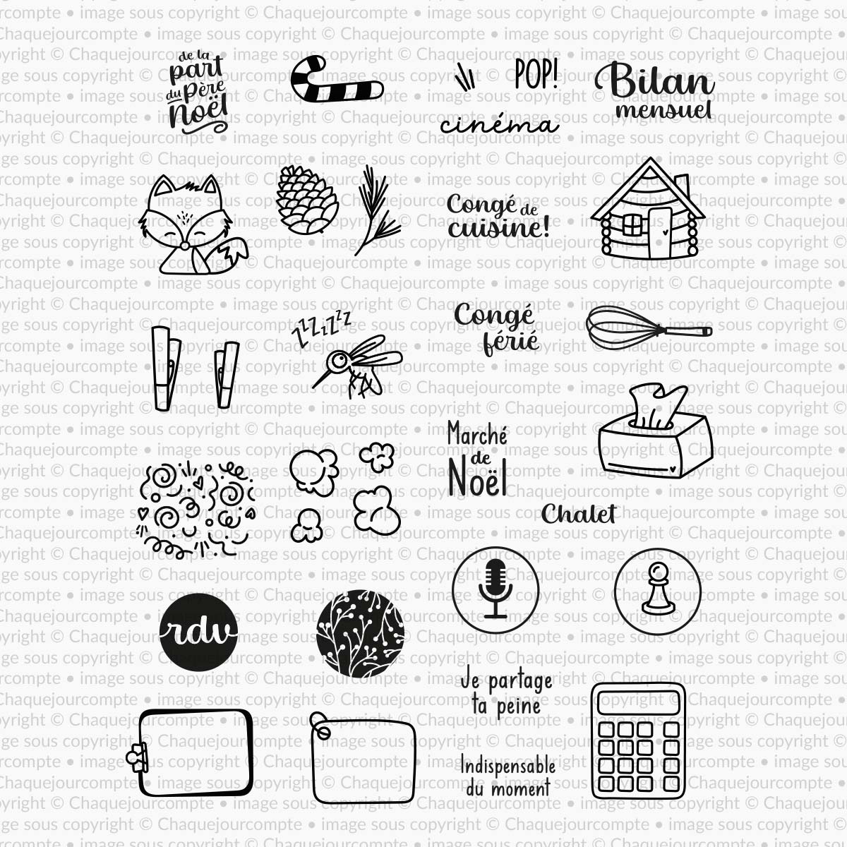 Calendrier de l'avent 2023 - 24 étampes DÉCOUPÉES - sans boîte