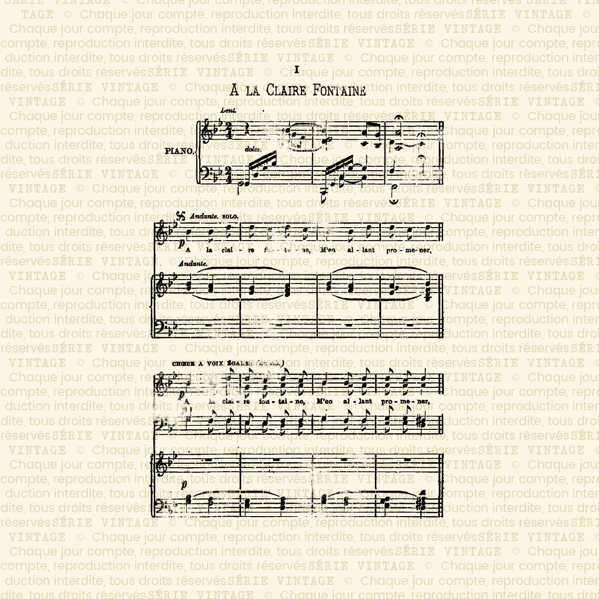 Partition musicale à la claire fontaine - 1 grande étampe