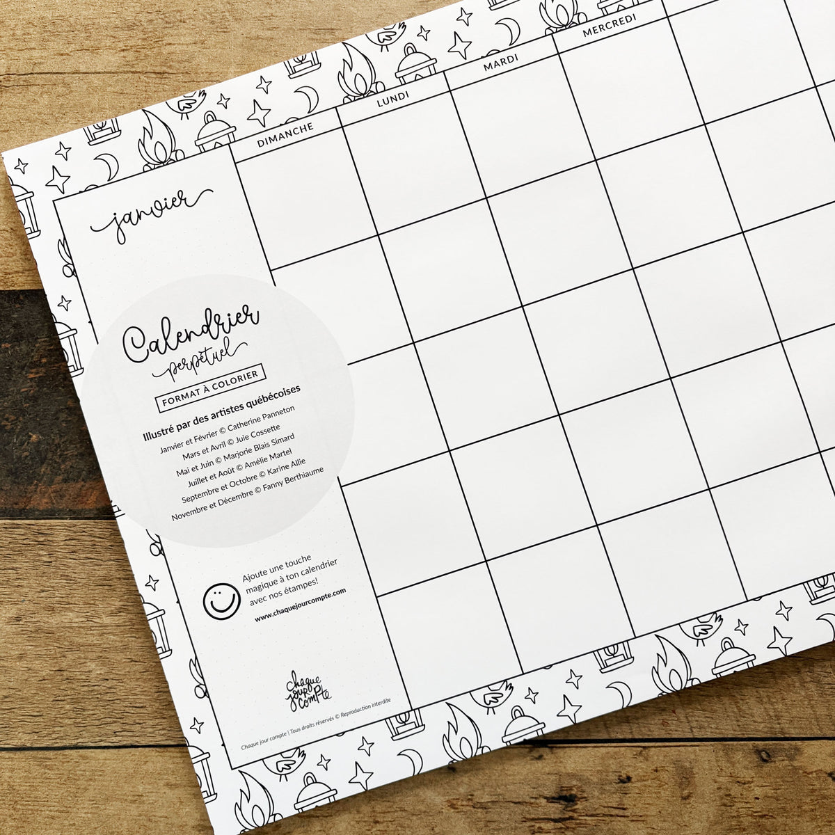 Calendrier grand format - mensuel non daté - motifs à colorier OURS 2027