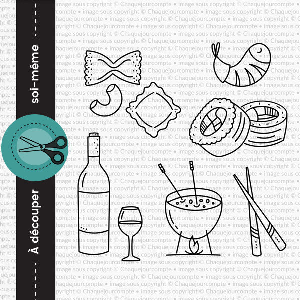 Table festive , Sushis - Ensemble de 6 étampes à découper