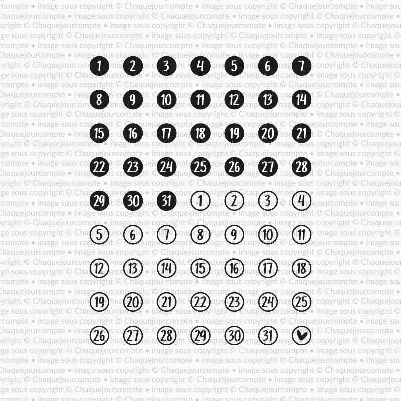 Nombres 1 à 31 - Ensemble de 63 étampes à découper