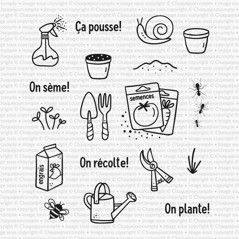 Planification du jardinage - Ensemble de 18 étampes à découper
