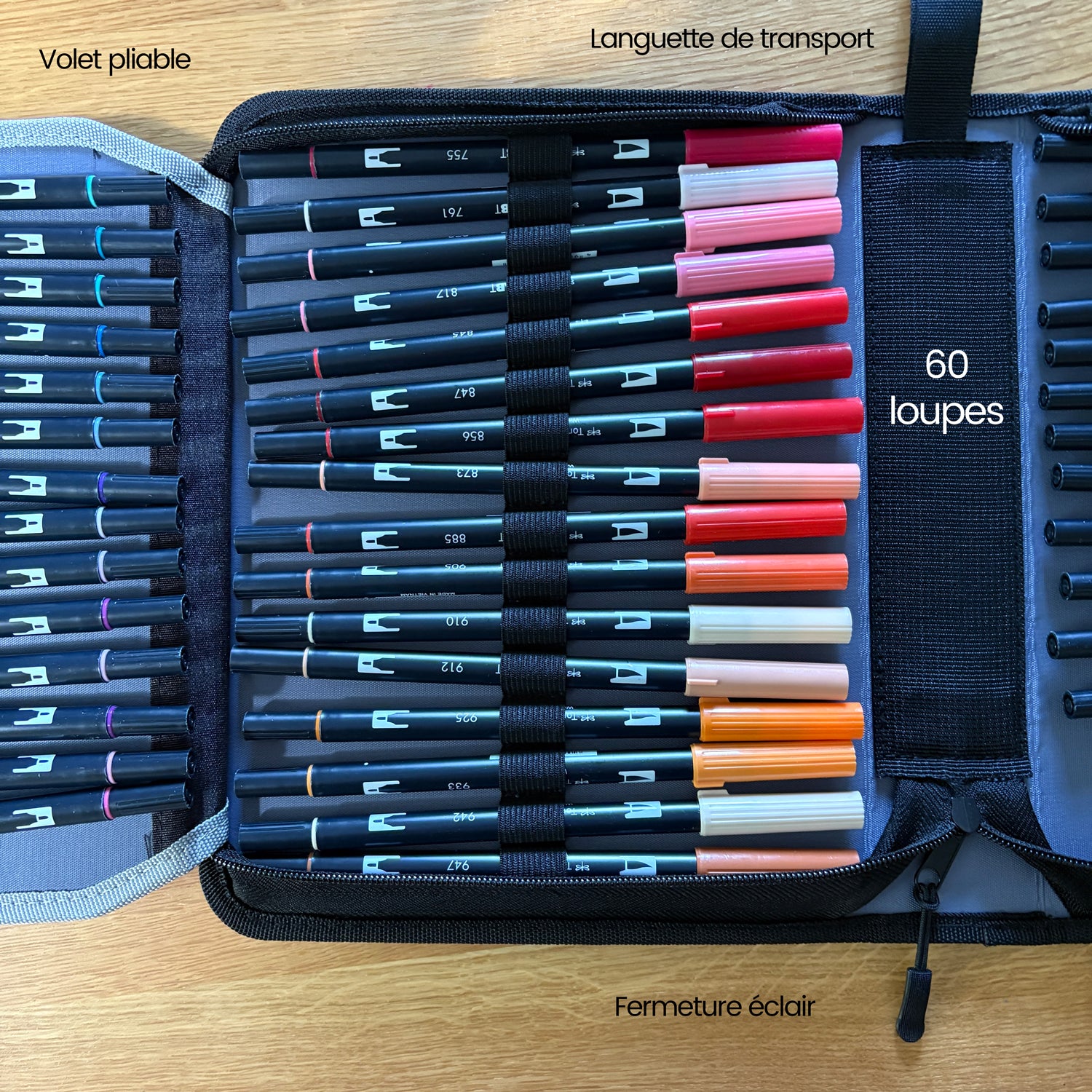 Étui VIDE en tissu 60 loupes pour feutres Tombow