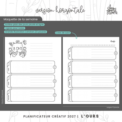 Planificateur créatif Horizontal | OURS | Jan-Déc 2027