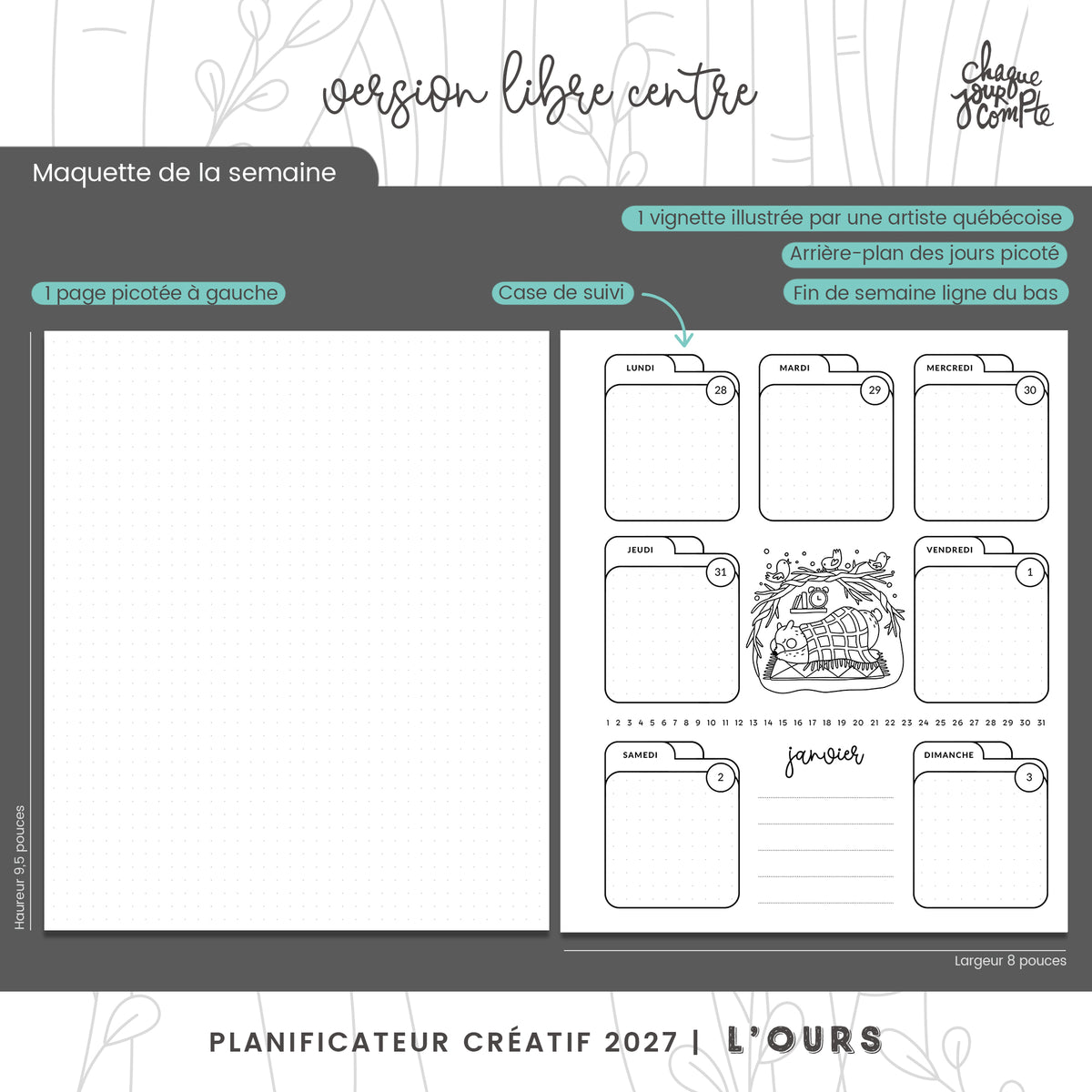Planificateur créatif Libre Centre | OURS | Jan-Déc 2027
