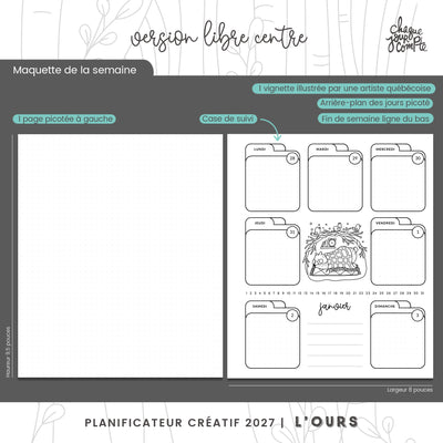 Planificateur créatif Libre Centre | OURS | Jan-Déc 2027