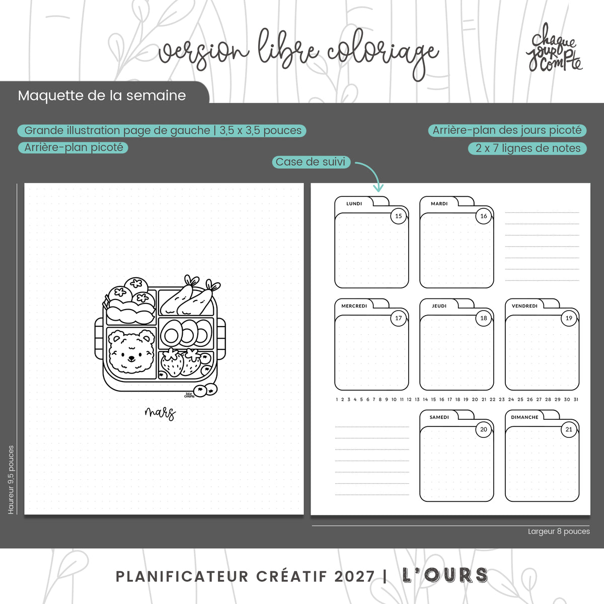 Planificateur créatif Libre Coloriage | OURS | Jan-Déc 2027