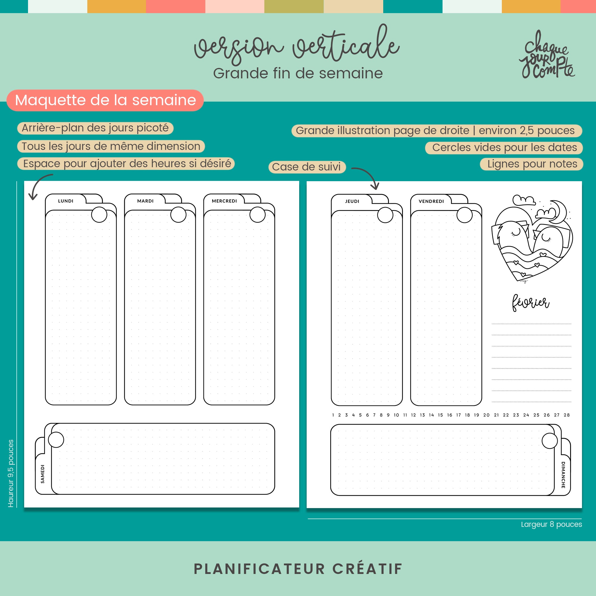Planificateur créatif vertical - longue fin de semaine - PERPÉTUEL