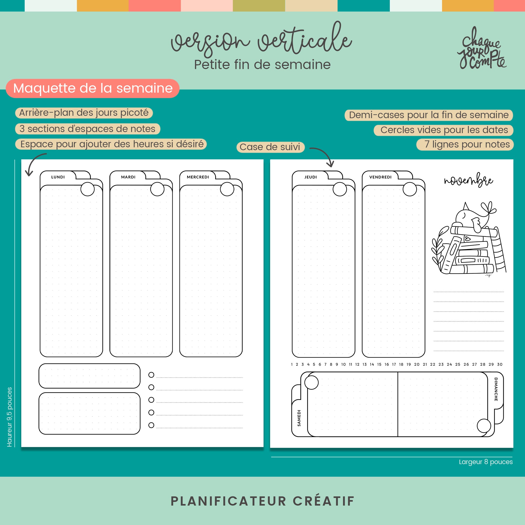 Planificateur créatif vertical - petite fin de semaine - PERPÉTUEL