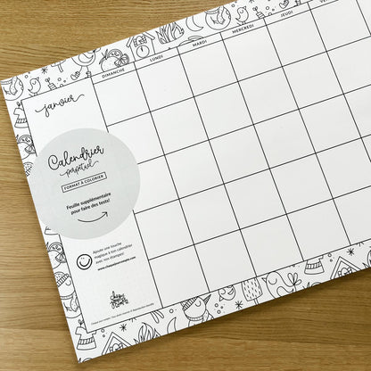 Calendrier grand format - mensuel non daté - motifs à colorier