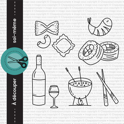 Table festive , Sushis - Ensemble de 6 étampes à découper