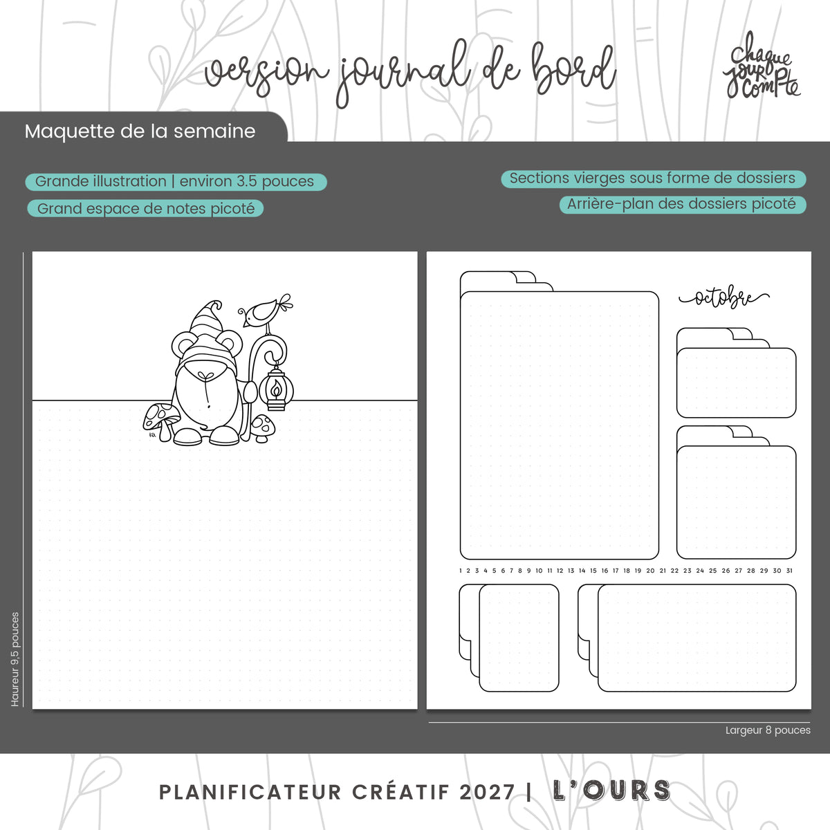 Planificateur créatif Journal de bord | OURS | Jan-Déc 2027