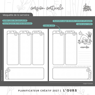 Planificateur créatif Vertical | OURS | Jan-Déc 2027