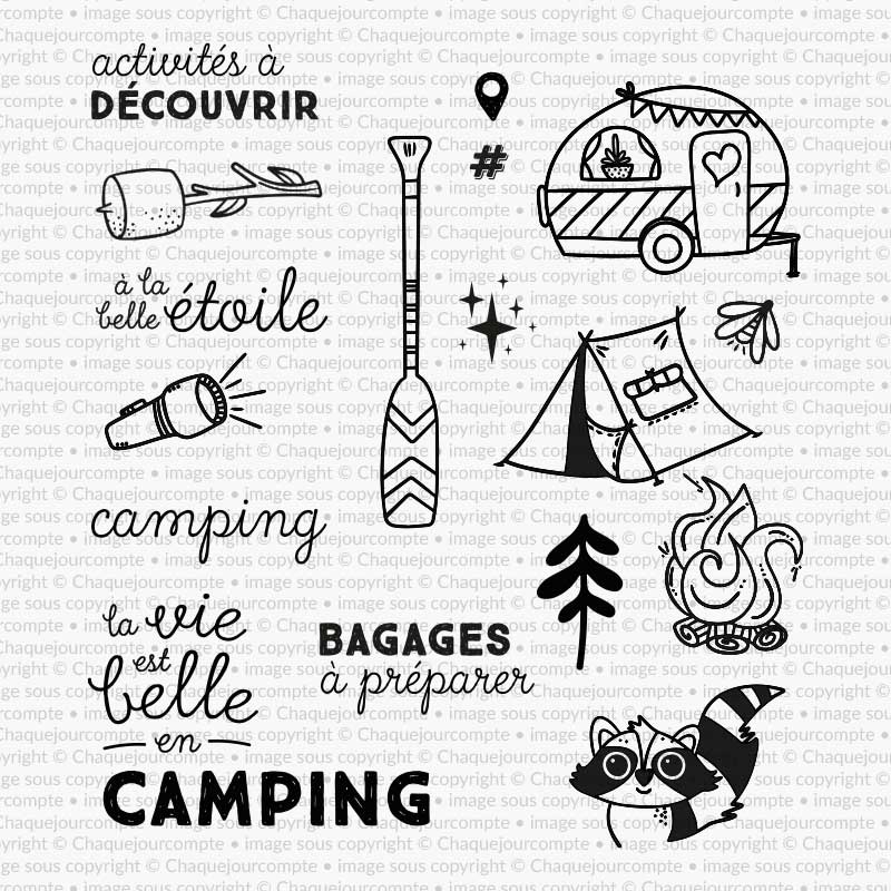 Camping - Ensemble de 16 étampes à découper