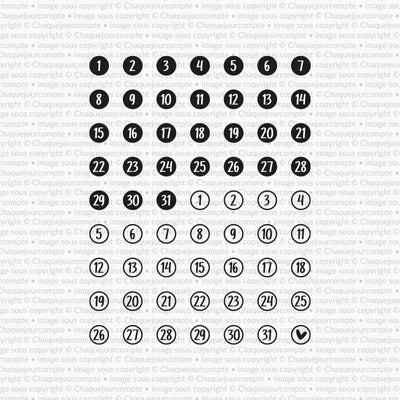 Nombres 1 à 31 - Ensemble de 63 étampes à découper