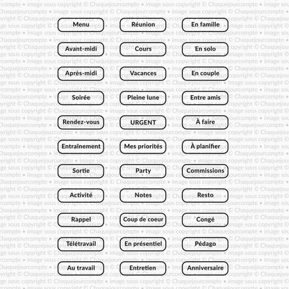 Textes de base planification - Ensemble de 33 étampes à découper