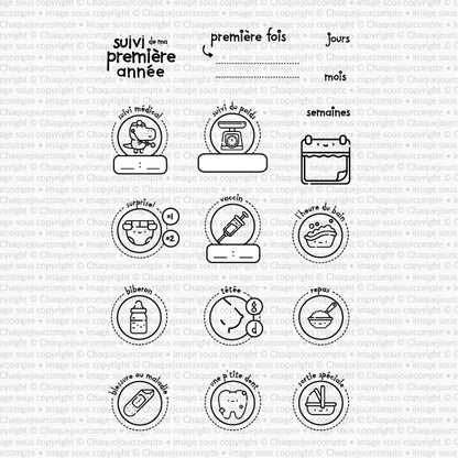 Suivi de ma première année - Ensemble de 17 étampes à découper