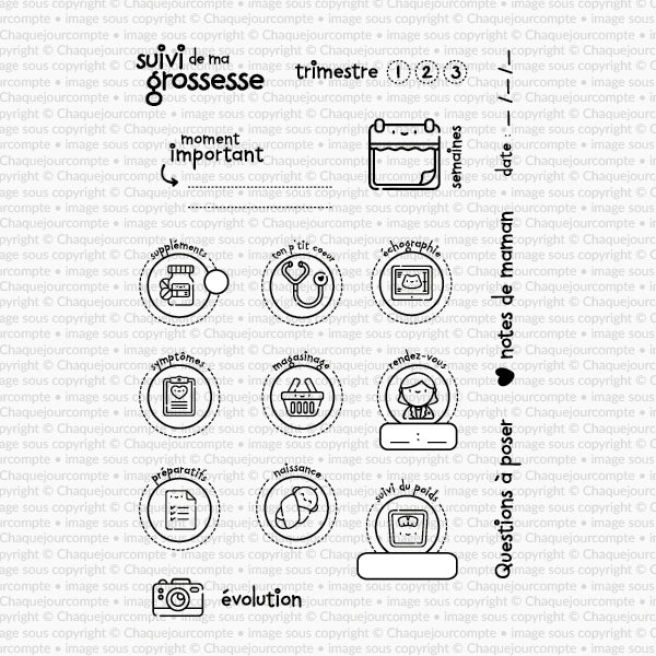 Suivi de ma grossesse - Ensemble de 18 étampes à découper