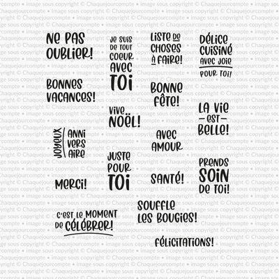 Expressions joyeuses - Ensemble de 16 étampes à découper