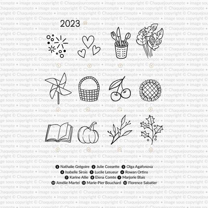 Motifs illustratrices 2023 - Ensemble de 13 étampes à découper